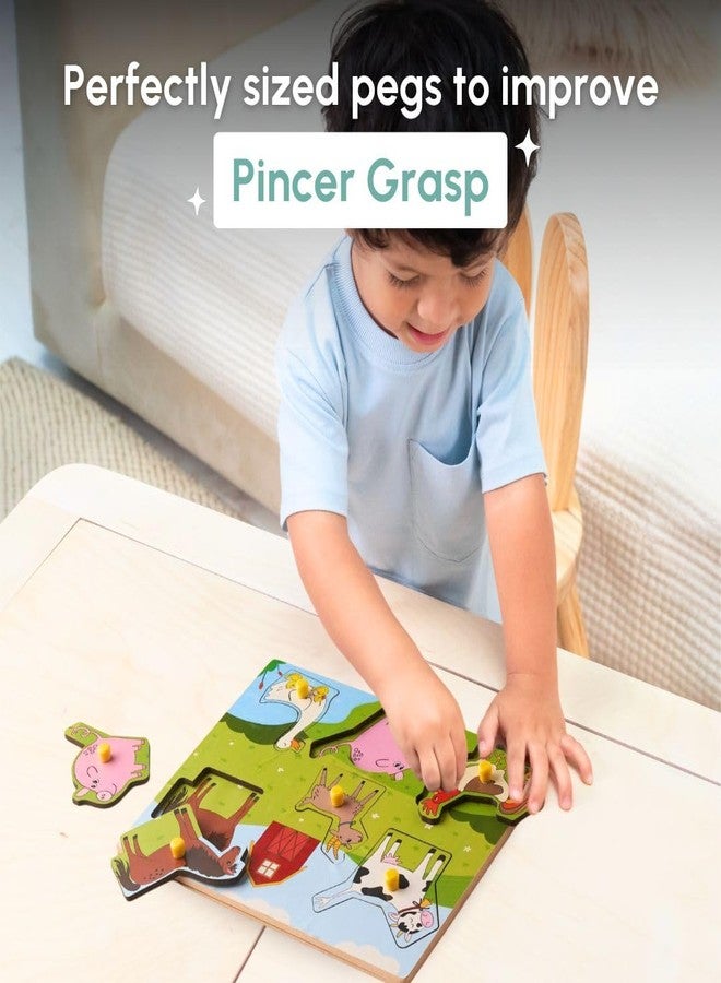 Curious Cub Farm Pegged Wooden Puzzles For Kids 1.5 Yrs+ | Farm Animal Themed Puzzle Game Board 6 Pieces|Interactive Toys For Kids|Curated To Improve Pincer Grasp & Motor Skills| Educational Toys Gift - Image 3